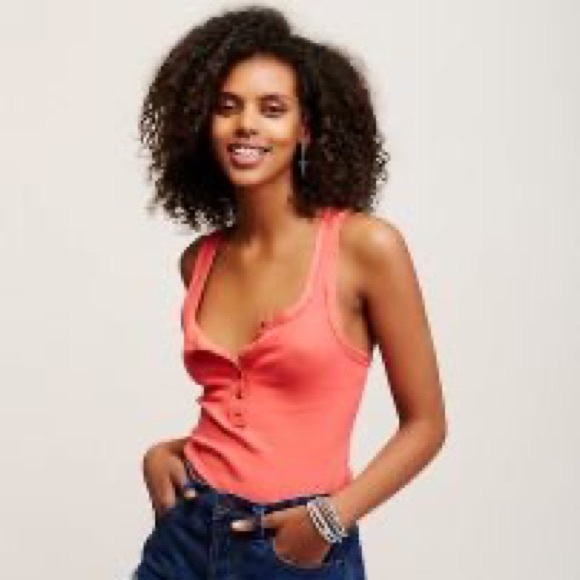 Free People We the Free Time Out Henley Tank Coral Size Small - Picture 12 of 13